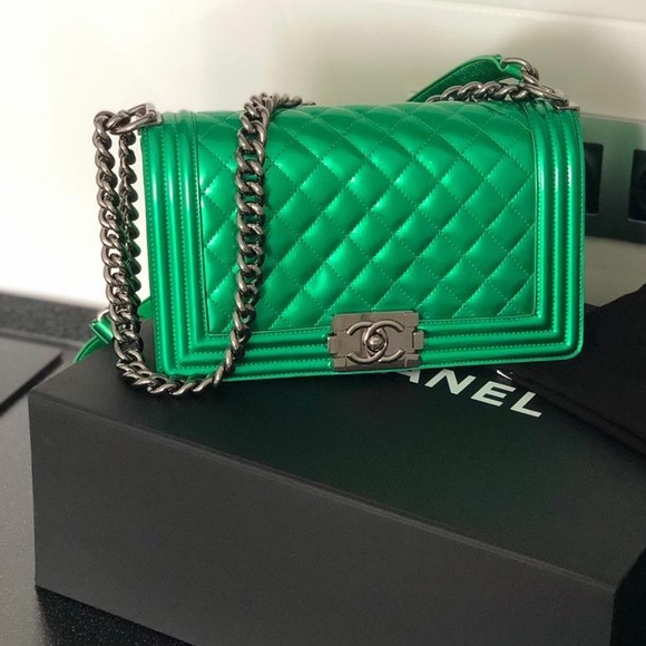 CHANEL Handbags - Chanel Green Old Medium Le Boy Bag CHANEL Handbags - Chanel Green Old Medium Le Boy Bag